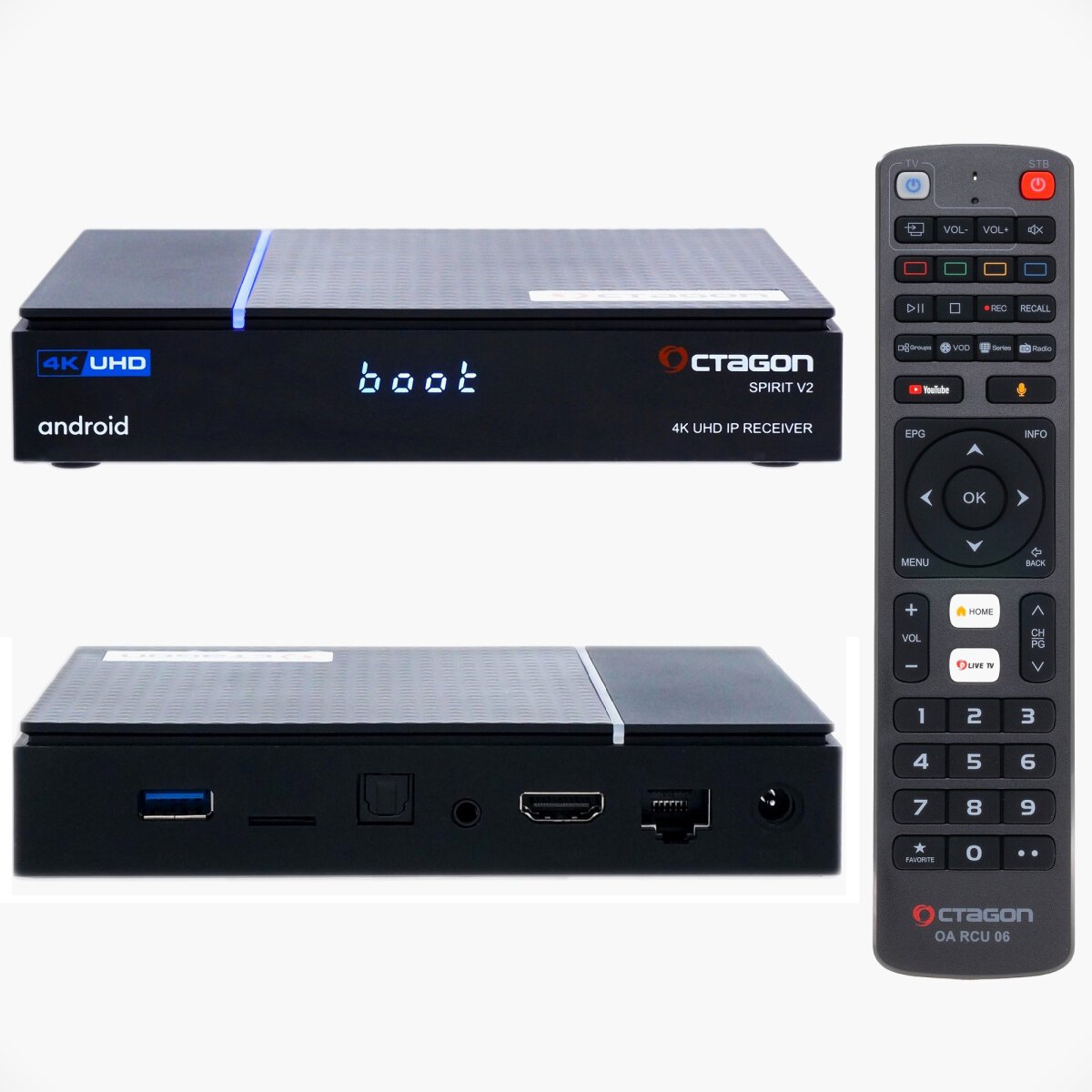 OCTAGON SPIRIT PRO 4K UHD HDR10+ ANDROID TV OTT IP MEDIA STREAMING BO ...