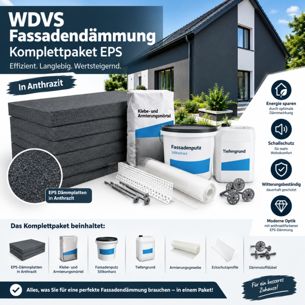WDVS Fassadendämmung Komplettpaket 100 m² – EPS 100 mm – mit Zubehör – Neu