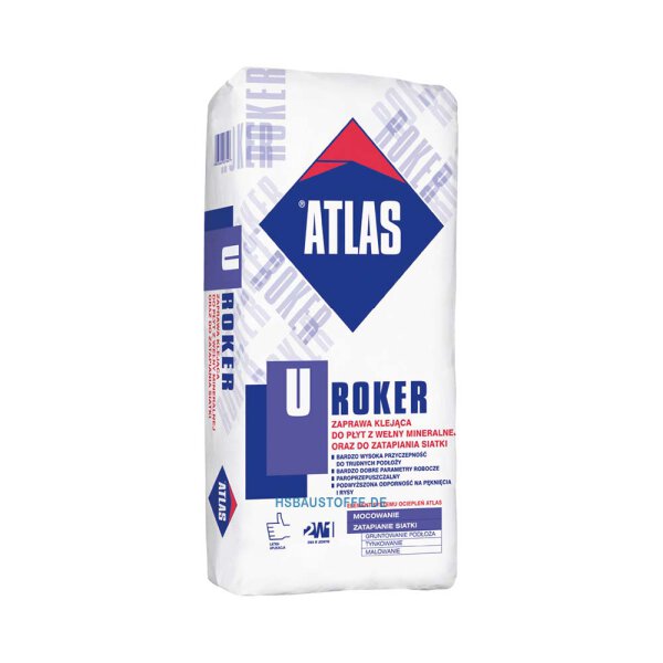 Klebe und Armierungsmörtel für für Styropor EPS Mineralwollplatten faserverstärkt 2 in 1 ATLAS ROKER U